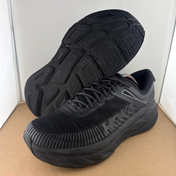 Hoka One One Bondi 7 Wide Mens 11.5 2E Black Running Shoes 1110530 BBLC